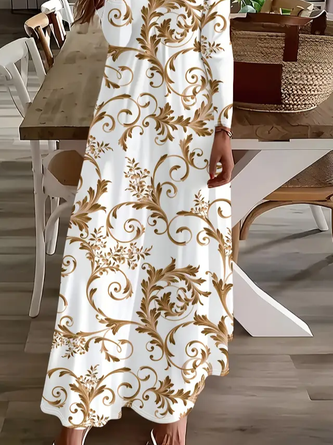 Women Floral Long Sleeve Spring/Fall Printing Dress V Neck Daily Casual Maxi H-Line Dress - Image 3