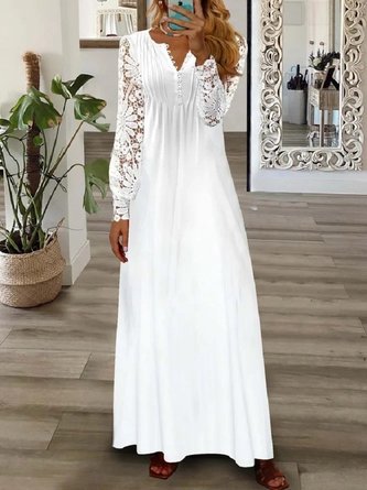 Women Floral Long Sleeve Spring/Fall Printing Dress V Neck Daily Vintage Maxi T-Shirt Dress A-Line Dress - Image 3