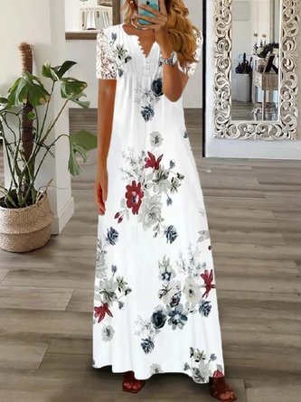 Women Floral Long Sleeve Spring/Fall Printing Dress V Neck Daily Vintage Maxi T-Shirt Dress A-Line Dress - Image 9