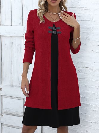 Casual Color Block Crew Neck Midi Dress - Image 3