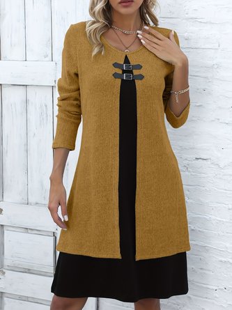 Casual Color Block Crew Neck Midi Dress - Image 4