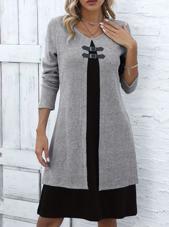 Casual Color Block Crew Neck Midi Dress - Image 2
