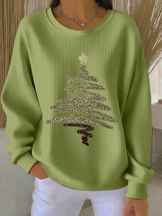Red Christmas Leaf Print Lapel Neck Long Sleeve Casual Sweater main image 0