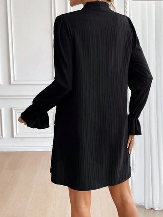 Women Plain Long Sleeve Spring/Fall Beaded Dress Lotus Leaf Collar Daily Casual Mini Fit & Flare Dress A-Line Dress - Image 10
