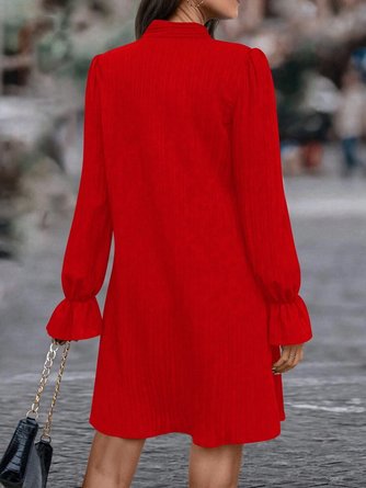 Women Plain Long Sleeve Spring/Fall Beaded Dress Lotus Leaf Collar Daily Casual Mini Fit & Flare Dress A-Line Dress - Image 5