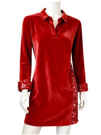 Women Plain Long Sleeve Shawl Collar Split Joint Dress Holiday Vintage Midi Fit & Flare Dress A-Line Spring/Fall Dress - Image 6