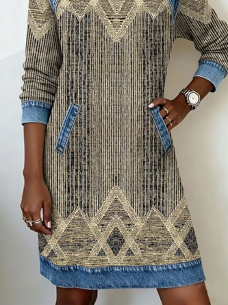 Women Abstract Long Sleeve Hoodie Printing Dress Daily Vintage Midi H-Line Spring/Fall Dress - Image 3