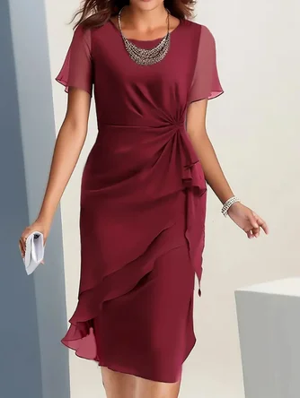 Plain Short Sleeve Crew Neck Dress Daily Elegant Midi H Line Summer Dress