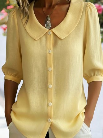 Women Plain Crew Neck Short Sleeve Shirt Casual Daily Summer Top ...