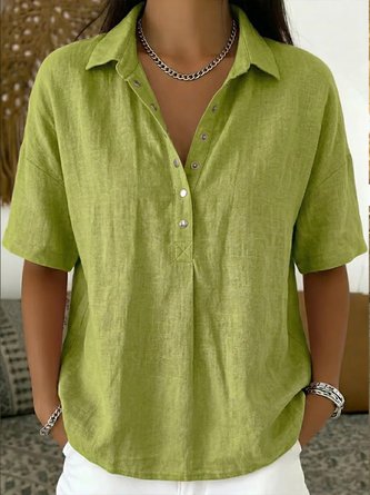 Plain Short Sleeve Shirt Vintage Daily Summer Top