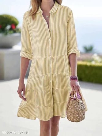 Women Striped Long Sleeve Shawl Collar Printing Dress Daily Vintage Midi Shirt Dress A-Line Spring/Fall Dress - Image 6