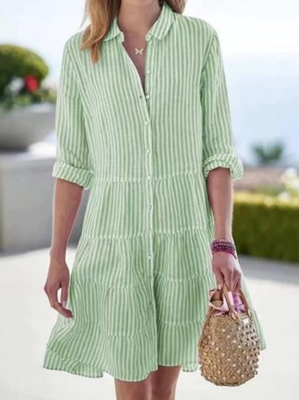 Women Striped Long Sleeve Shawl Collar Printing Dress Daily Vintage Midi Shirt Dress A-Line Spring/Fall Dress - Image 2