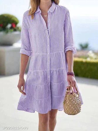 Women Striped Long Sleeve Shawl Collar Printing Dress Daily Vintage Midi Shirt Dress A-Line Spring/Fall Dress - Image 5