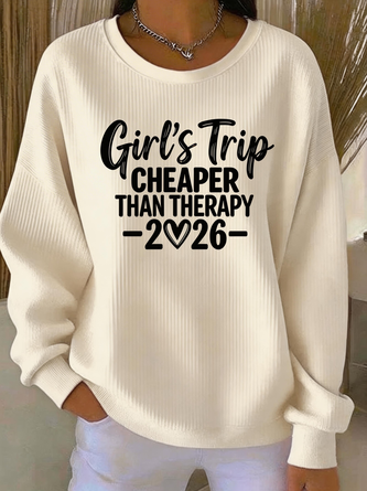 Letter Pattern Crew Neck Casual Spring Fall Long Sleeve Sweatshirt
