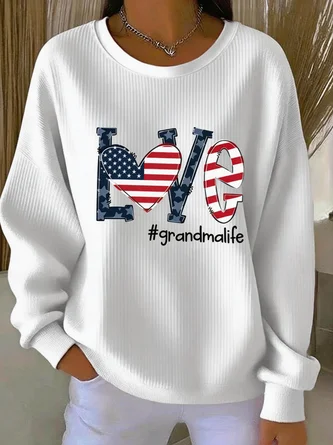 America Flag Crew Neck Casual Spring Fall Long Sleeve Sweatshirt