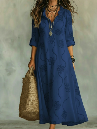 Women Floral Long Sleeve V Neck Dress Daily Casual Maxi Fit & Flare Dress A-Line Spring/Fall Dress - Image 5