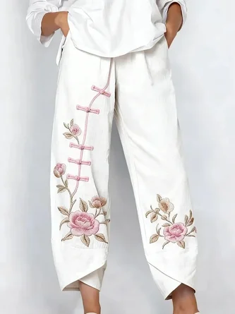 Floral Capris Pants Vintage Summer Trousers