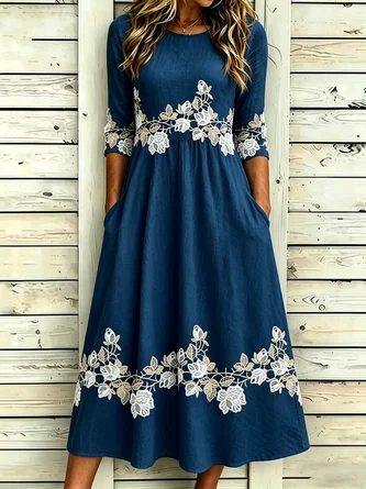 Floral Half Sleeve Dress Daily Vintage Maxi Line Summer Dress
