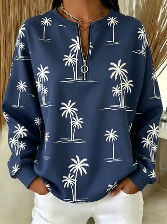 Coconut Tree Crew Neck Vintage Spring Fall Long Sleeve Sweatshirt