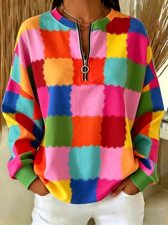 Geometric Crew Neck Vintage Spring Fall Long Sleeve Sweatshirt