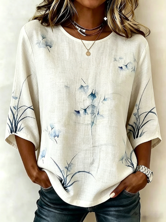 3D Printing Crew Neck Three Quarter Sleeve Shirt Vintage Daily Spring Fall Top