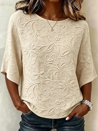 Floral Crew Neck Half Sleeve Blouse Vintage Daily Summer Top