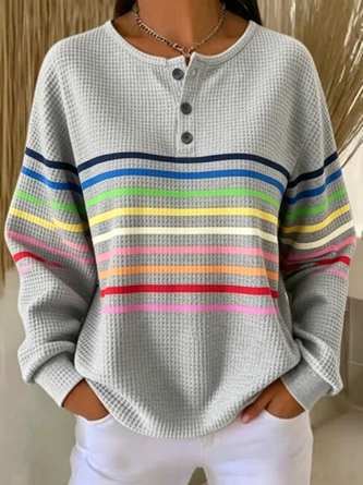 Striped Casual Spring Fall Long Sleeve Sweatshirt