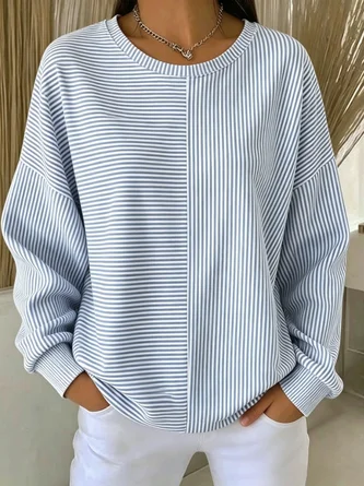 Striped Crew Neck Casual Spring Fall Long Sleeve Sweatshirt