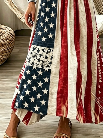 Women Geometric Long Sleeve V Neck Dress Daily Vintage Maxi A-Line Spring/Fall Dress - Image 3