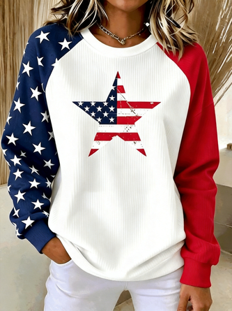 Independence Day Crew Neck Casual Spring Fall Long Sleeve Sweatshirt