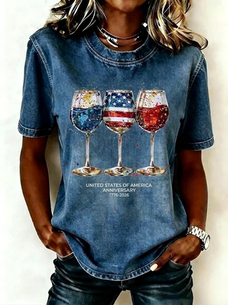 4th July Patriotic Shirt Independence Day Flag Crew Neck Short Sleeve Casual Holiday Summer Top