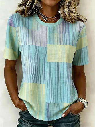 Abstract Short Sleeve Tee T shirt Crew Neck Printing Casual Graphic Tee Summer Top