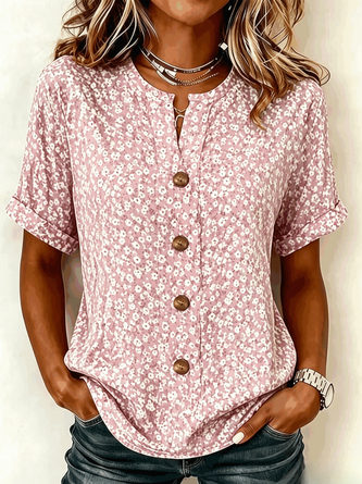 Floral V Neck Three Quarter Sleeve Shirt Casual Daily Spring Fall Top