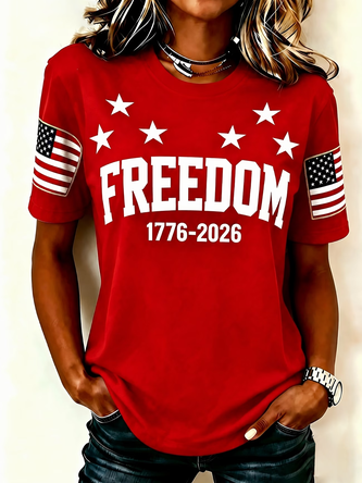 Independence Day Short Sleeve Tee 4th July Patriotic Shirt Crew Neck Printing Casual Graphic Tee Summer Top