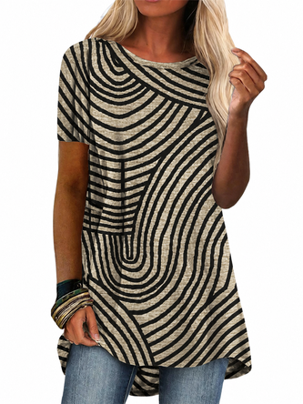 Abstract Graphic Short Sleeve Tee T shirt Crew Neck Vintage Summer Top