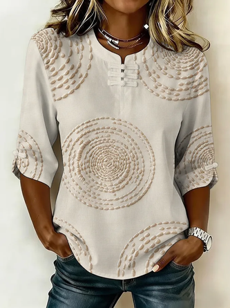 Abstract Mandarin Collar Half Sleeve Blouse Printing Vintage Daily Summer Top