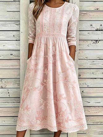 3D Printing Half Sleeve Crew Neck Dress Daily Vintage Maxi Line Summer Dress