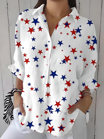 Star Shirt Collar Three Quarter Sleeve Shirt Printing Casual Daily Spring Fall Top