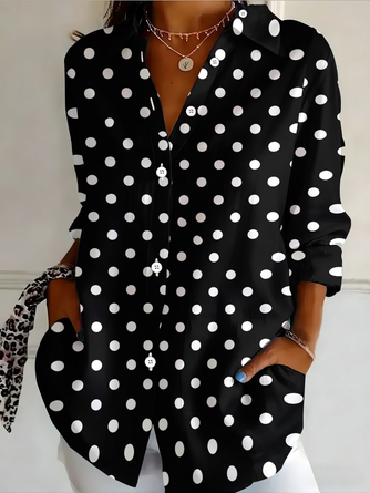 Polka Dots Shirt Collar Long Sleeve Shirt Buckle Regular Sleeve Casual Daily Spring Fall Top