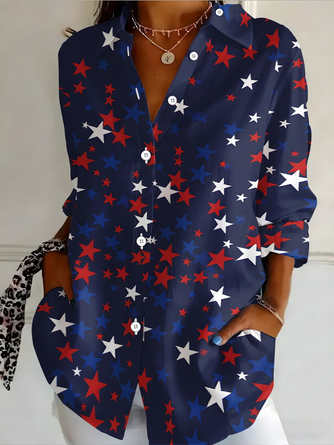 Star Shirt Collar Long Sleeve Shirt Buckle Regular Sleeve Casual Daily Spring Fall Top
