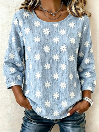 Floral Crew Neck Half Sleeve Blouse Printing Vintage Daily Summer Top