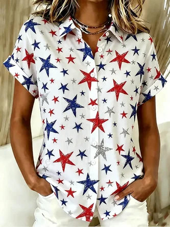 Star Shirt Collar Short Sleeve Shirt Printing Casual Daily Summer Top