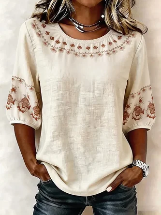 Abstract Crew Neck Half Sleeve Blouse Printing Vintage Daily Summer Top
