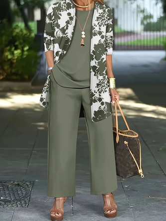 Floral Printing Matching Outfit Daily Long Sleeve Casual Spring Fall Piece Set Matching Set