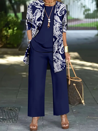 Paisley Printing Matching Outfit Daily Long Sleeve Casual Spring Fall Piece Set Matching Set