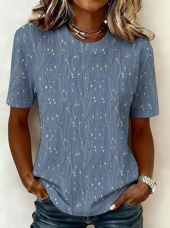 Leaf Short Sleeve Tee T shirt Crew Neck Casual Summer Top