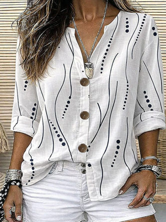 Abstract Stand Collar Long Sleeve Shirt Buckle Casual Daily Spring Fall Top