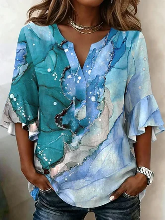 Abstract V Neck Half Sleeve Shirt Printing Casual Daily Summer Top