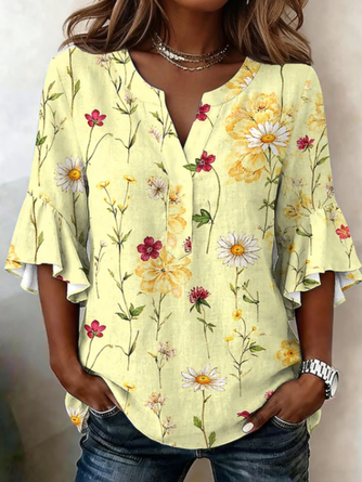 Floral V Neck Half Sleeve Shirt Printing Casual Daily Summer Top