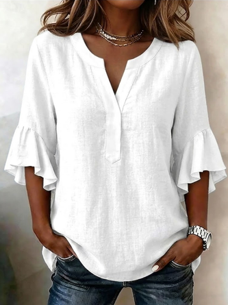 Plain V Neck Half Sleeve Shirt Printing Casual Daily Summer Top